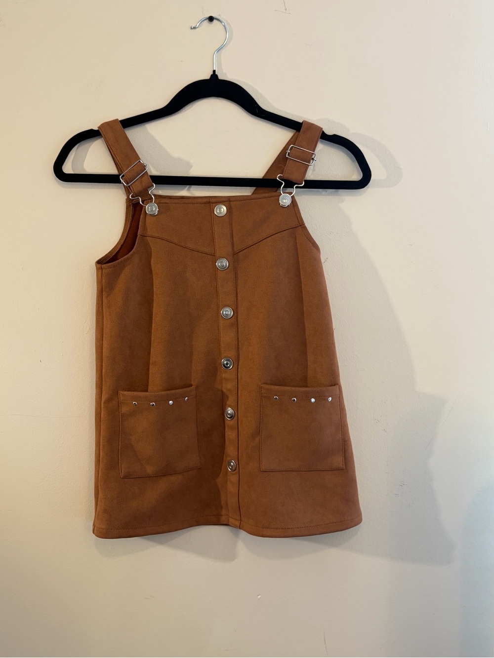 Rachel Zoe Tan Suede-Look Pinafore Dress with Front Buttons